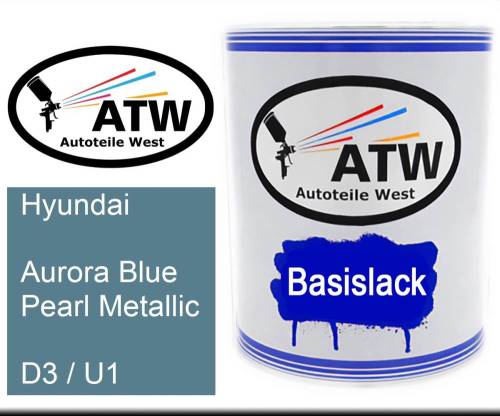 Hyundai, Aurora Blue Pearl Metallic, D3 / U1: 1L Lackdose, von ATW Autoteile West.